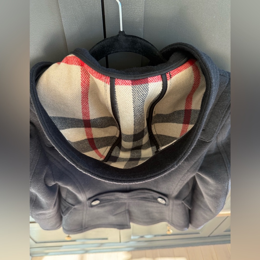 Burberry Britt Wool Black Coat w/ Hood & Signature Check Lining & Toggle • 2 - Picture 4 of 14
